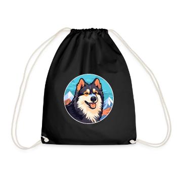 Finnish Lapphund Dog Breed Cartoon Kawaii Watercol - Drawstring Bag - black - Front