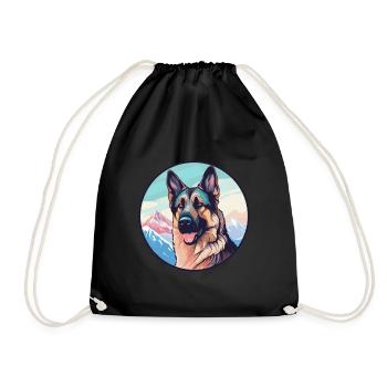 German Shepherd Dog Breed Cartoon Kawaii Watercolo - Drawstring Bag - black - Front