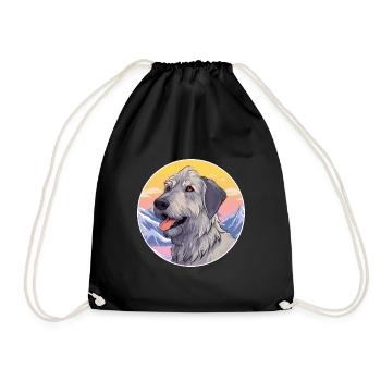 Irish Wolfhound Dog Breed Cartoon Kawaii Watercolo - Drawstring Bag - black - Front