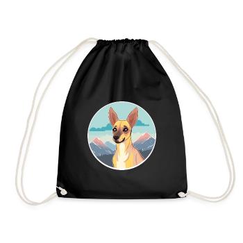 Kangaroo Dog Breed Cartoon Kawaii Watercolor - Drawstring Bag - black - Front