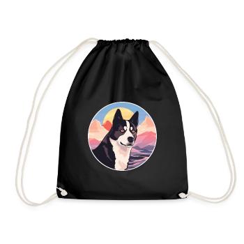 Karelian Bear Dog Breed Cartoon Kawaii Watercolor - Drawstring Bag - black - Front