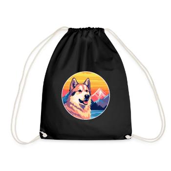 Indische Pariah-Hunderasse Karikatur Kawaii Aquarell - Turnbeutel - Schwarz - Vorne