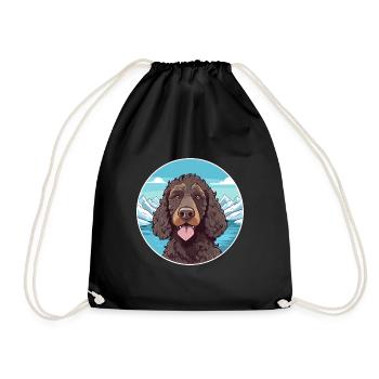 Irish Water Spaniel Dog Breed Cartoon Kawaii Water - Drawstring Bag - black - Front