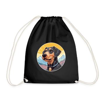 Jagdterrier Dog Breed Cartoon Kawaii Watercolor - Drawstring Bag - black - Front