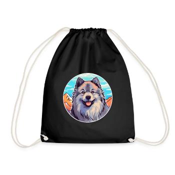 Keeshond Dog Breed Cartoon Kawaii Watercolor - Drawstring Bag - black - Front