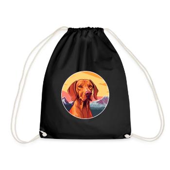 Hungarian Vizsla Dog Breed Cartoon Kawaii Watercol - Drawstring Bag - black - Front