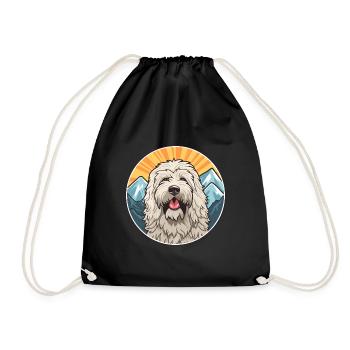 Komondor race de chien dessin animé Kawaii aquarelle - Sac de sport léger - noir - Devant