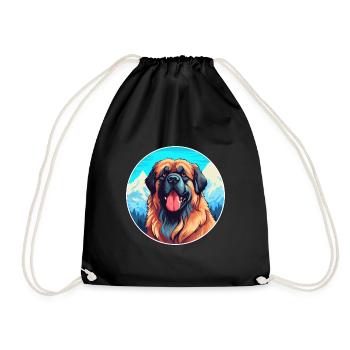 Leonberger Dog Breed Cartoon Kawaii Watercolor - Drawstring Bag - black - Front