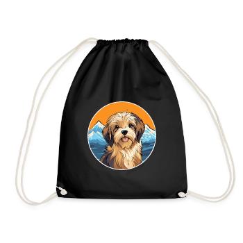 Lowchen Little Lion Dog Breed Cartoon Kawaii Water - Drawstring Bag - black - Front