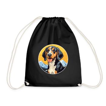 Leopard Hound Dog Breed Cartoon Kawaii Watercolor - Drawstring Bag - black - Front