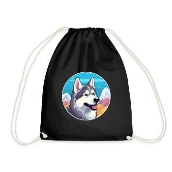 Nördliche Inuit Hunderasse Cartoon Kawaii Aquarell - Turnbeutel - Schwarz - Vorne