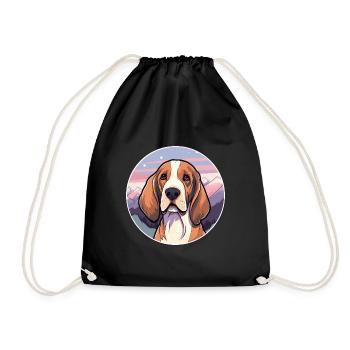 Latvian Hound Dog Breed Cartoon Kawaii Watercolor - Drawstring Bag - black - Front