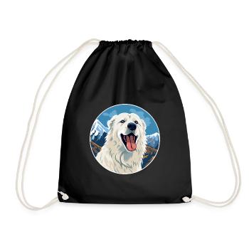 Maremma Sheepdog Dog Breed Cartoon Kawaii Watercol - Drawstring Bag - black - Front