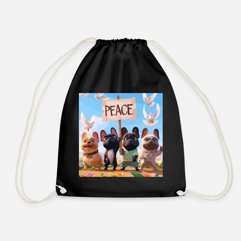 Peace Frenchies - Drawstring Bag - black