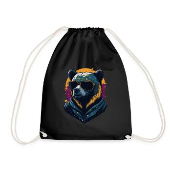 Bear with sunglasses - Drawstring Bag - black - Front