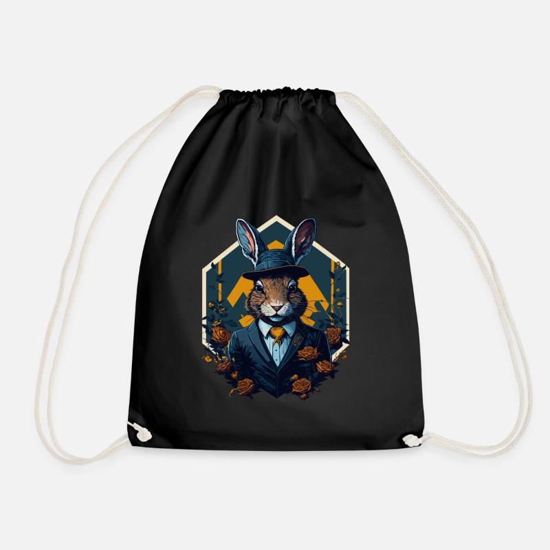 Bunny with bowler hat and suit - Drawstring Bag - black