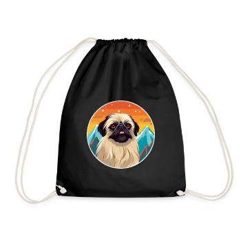 Pekingese Dog Breed Cartoon Kawaii Watercolor - Drawstring Bag - black - Front