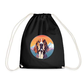 Norwegian Hound Dog Breed Cartoon Kawaii Watercolo - Drawstring Bag - black - Front