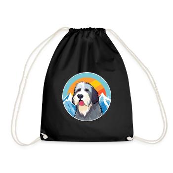 Picardy Sheepdog Dog Breed Cartoon Kawaii Watercol - Drawstring Bag - black - Front