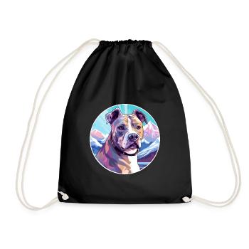 Pitbull Dog Breed Cartoon Kawaii Watercolor - Drawstring Bag - black - Front