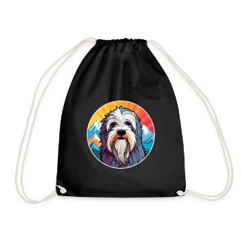 Polish Lowland Sheepdog Dog Breed Cartoon Kawaii W - Drawstring Bag - black - Front