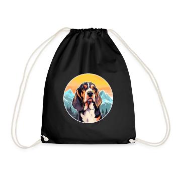 Polish Hound Dog Breed Cartoon Kawaii Watercolor - Drawstring Bag - black - Front