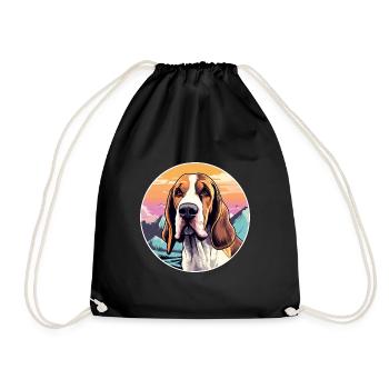 Poitevin Hound Dog Breed Cartoon Kawaii Watercolor - Drawstring Bag - black - Front