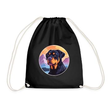 Rottweiler chien race dessin animé Kawaii aquarelle - Sac de sport léger - noir - Devant