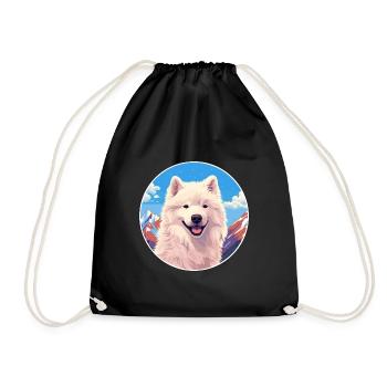 Samoyed Dog Breed Cartoon Kawaii Watercolor - Drawstring Bag - black - Front