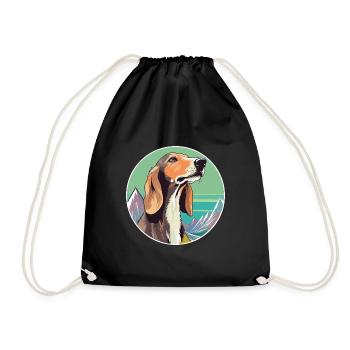 Saluki Dog Breed Cartoon Kawaii Watercolor - Drawstring Bag - black - Front