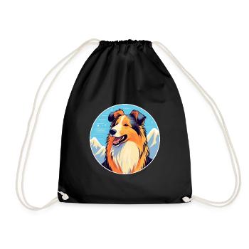 Rough Collie chien race dessin animé Kawaii aquarelle - Sac de sport léger - noir - Devant