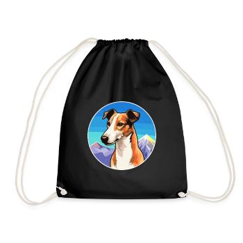 Rampur Greyhound Dog Breed Cartoon Kawaii Watercol - Drawstring Bag - black - Front
