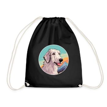 Russian Wolfhound Dog Breed Cartoon Kawaii Waterco - Drawstring Bag - black - Front