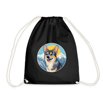 Swedish Vallhund Dog Breed Cartoon Kawaii Watercol - Drawstring Bag - black - Front