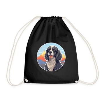 Spaniel Dog Breed Cartoon Kawaii Watercolor - Drawstring Bag - black - Front