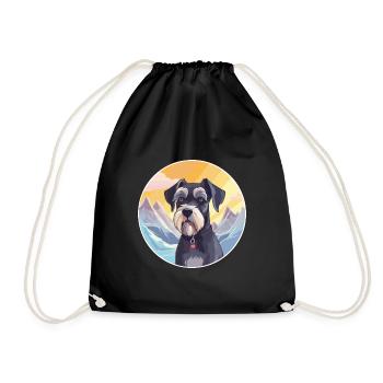 Standard Schnauzer Dog Breed Cartoon Kawaii Waterc - Drawstring Bag - black - Front