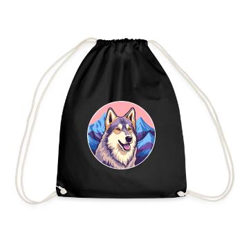 Tamaskan Dog Breed Cartoon Kawaii Watercolor - Drawstring Bag - black - Front