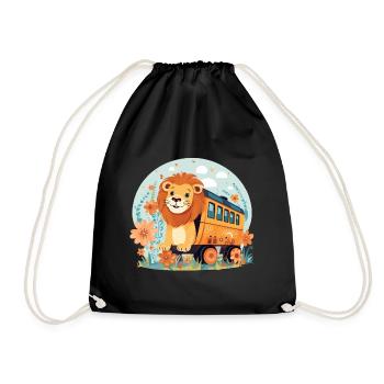 Lion Rides Railroad Lion's Head Lions - Drawstring Bag - black - Front