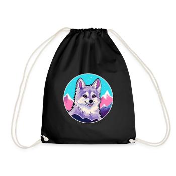 Alaskan Klee Kai chien race dessin animé Kawaii Watercol - Sac de sport léger - noir - Devant