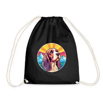 Artois Hound Dog Breed Cartoon Kawaii Watercolor - Drawstring Bag - black - Front