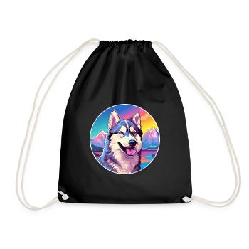 Alaskan Husky Hunderasse Cartoon Kawaii Aquarell - Turnbeutel - Schwarz - Vorne