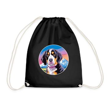 Appenzeller Sennenhund Dog Breed Cartoon Kawaii Wa - Drawstring Bag - black - Front