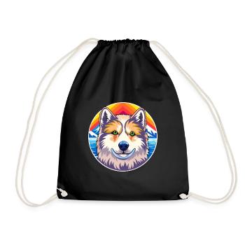Ainu Hokkaido Dog Breed Cartoon Kawaii Watercolor - Drawstring Bag - black - Front