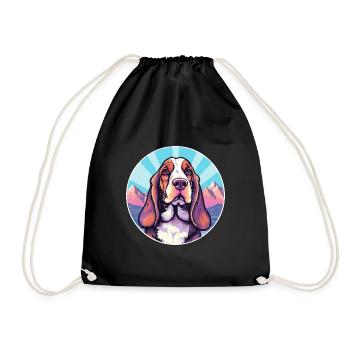 Basset Bleu De Gascogne Dog Breed Cartoon Kawaii W - Drawstring Bag - black - Front