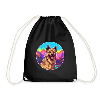 Belgian Shepherd Laekenois Dog Breed Cartoon Kawai - Drawstring Bag - black - Front