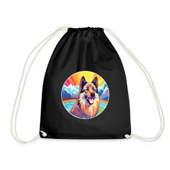 Belgische Tervuren-Hunderasse Karikatur Kawaii Watercol - Turnbeutel - Schwarz - Vorne