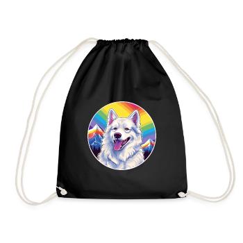 Berger Blanc Suisse Dog Breed Cartoon Kawaii Water - Drawstring Bag - black - Front