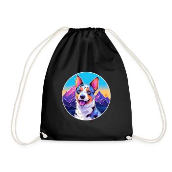 Blue Heeler Dog Breed Cartoon Kawaii Watercolor - Drawstring Bag - black - Front