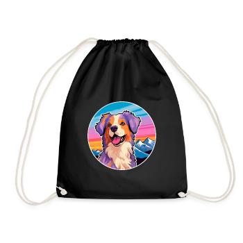 Australian Shepherd Dog Breed Cartoon Kawaii Water - Drawstring Bag - black - Front
