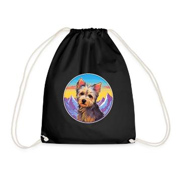 Australian Silky Terrier Dog Breed Cartoon Kawaii - Drawstring Bag - black - Front